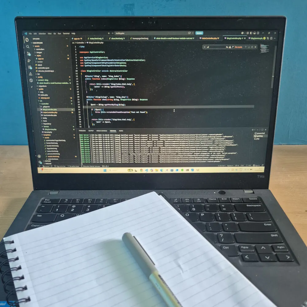 Small business owner reviewing website costs